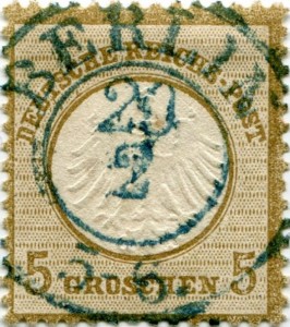Briefmarke Deutsches Reich, Michel 6, 5 Groschen ockerbraun kleiner Brustschild