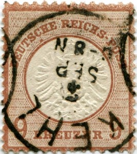 Briefmarke Deutsches Reich, Michel 27 b, 9 Kreuzer rotbraun großer Brustschild