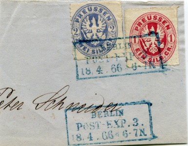 Briefmarke Preußen, Michel 16 a, 17 a, 1 und 2 Sgr Adler im Oval