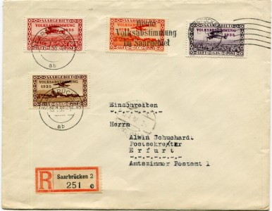 Briefmarke Saargebiet, Michel 195-198, Flugpostmarken Volksabstimmung 1935