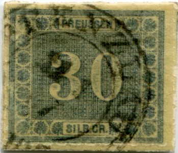Briefmarke Preußen, Michel 21, 30 Sgr Freimarke für den Innendienst