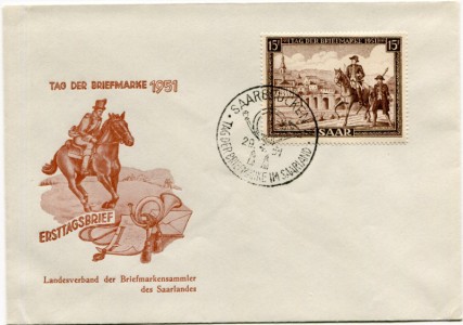Briefmarke Saarland, Michel 305, 15 Fr Tag der Briefmarke 1951