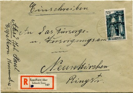 Briefmarke Saarland, Michel 251, 50 Fr Freimarke Saar III