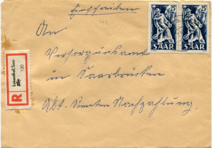 Briefmarke Saarland, Michel 284, Mehrfachfrankatur 25 Fr Freimarke Saar IV