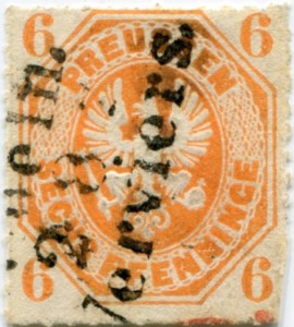 Briefmarke Preußen, Michel 15 a, 6 Pf Adler im Achteck