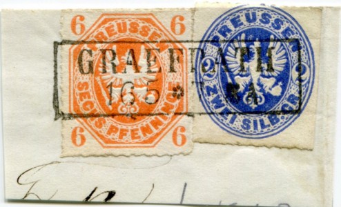 Briefmarke Preußen, Michel 15 a, 17 a, 6 Pf Adler im Achteck und 2 Sgr Adler im Oval